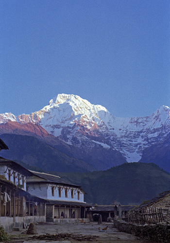 Lever du jour sur l'Anapurna, village de Ghorepani, Npal