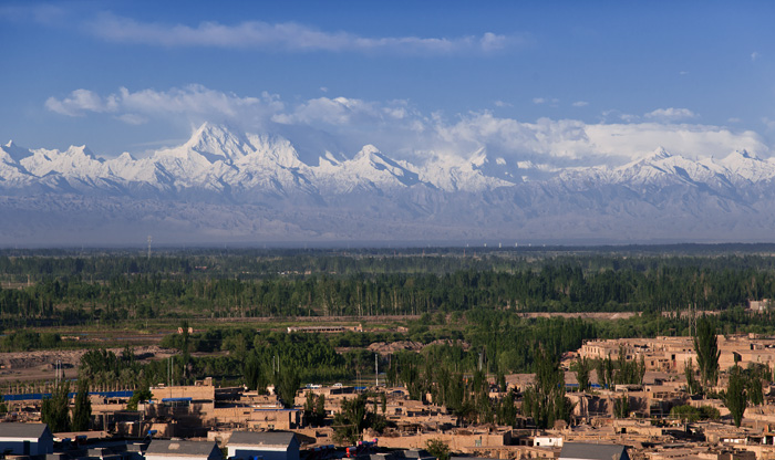 Lever du jour sur Kashgar, région autonome ouïghoure du Xinjiang, Chine