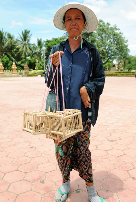 Vendeuse d'oiseaux, Vientiane, Laos