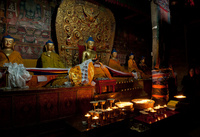 Intérieur, monastère de Shalu, Tibet, Chine