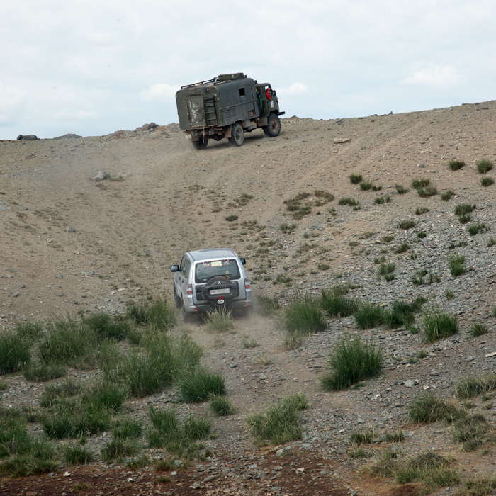 La route prs du lac Ureg Nuur, Mongolie