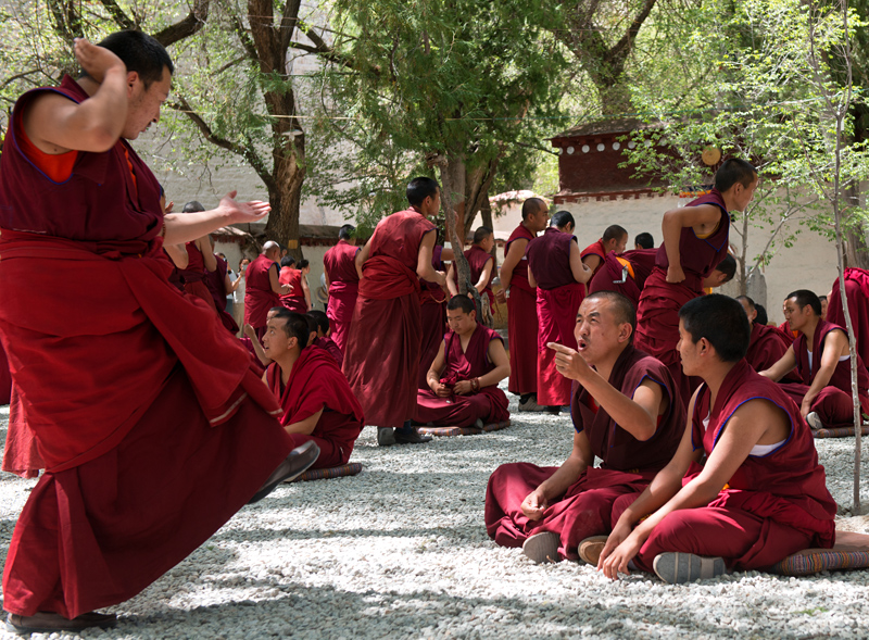 Exercices de dialectique, joutes philosophiques, monastre de Sera, Lhassa, Tibet, Chine