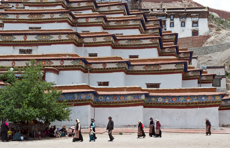 Pélerins tournant autour du grand Kumbum, monastère de Pelkor Chode, Gyantsé, Tibet, Chine