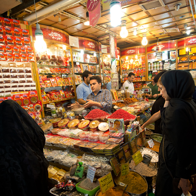 Epiciers, grand bazar, Mashhad, Iran
