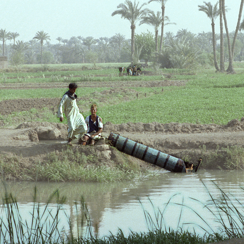 Vis d'Archimède utilisée pour l'irrigation, près du Caire, Egypte