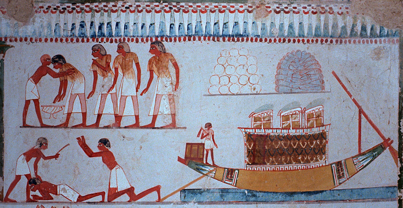 Fresques peintes, tombe de Menna, tombes des Nobles, Louxor, Egypte