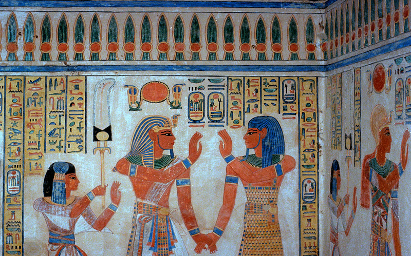 Fresque peinte, tombe de Amon-Her-Khepechef, vallée des Reines, Louxor, Egypte