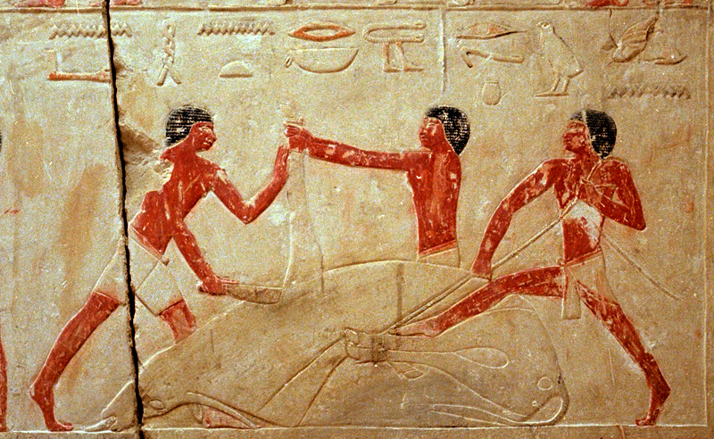Bas-relief de scène de boucherie, tombe de la princesse Idout, Saqqarah, Egypte