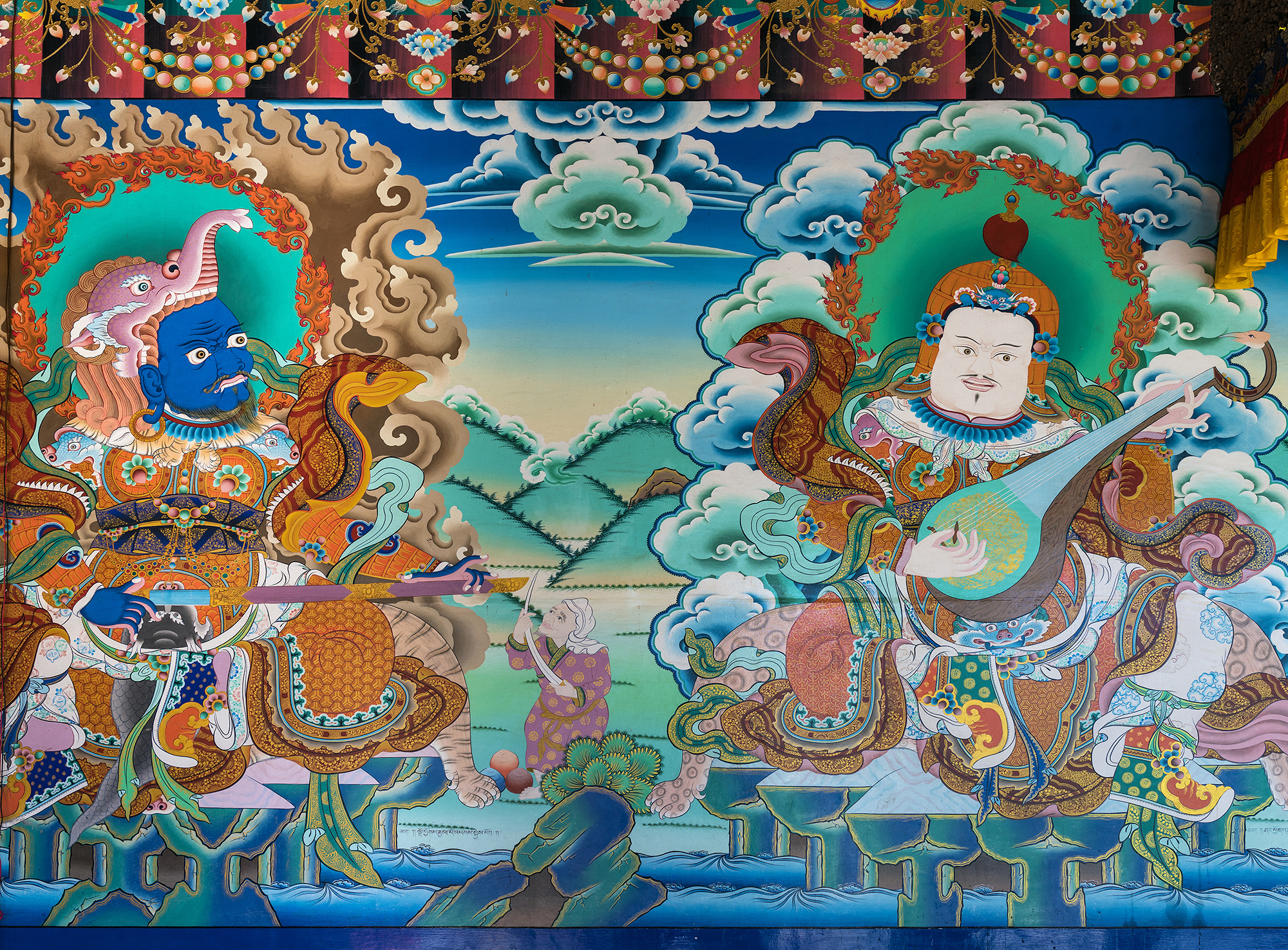 Au monastère Matho: représentations de Virūḍhaka et Dhṛtarāṣṭra, Ladakh