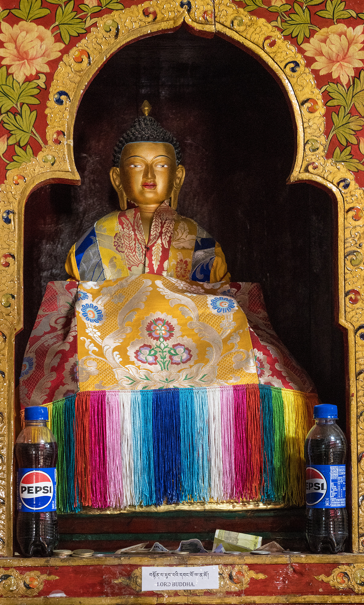 Offrande insolite à Bouddha au grand monastère de Karsha