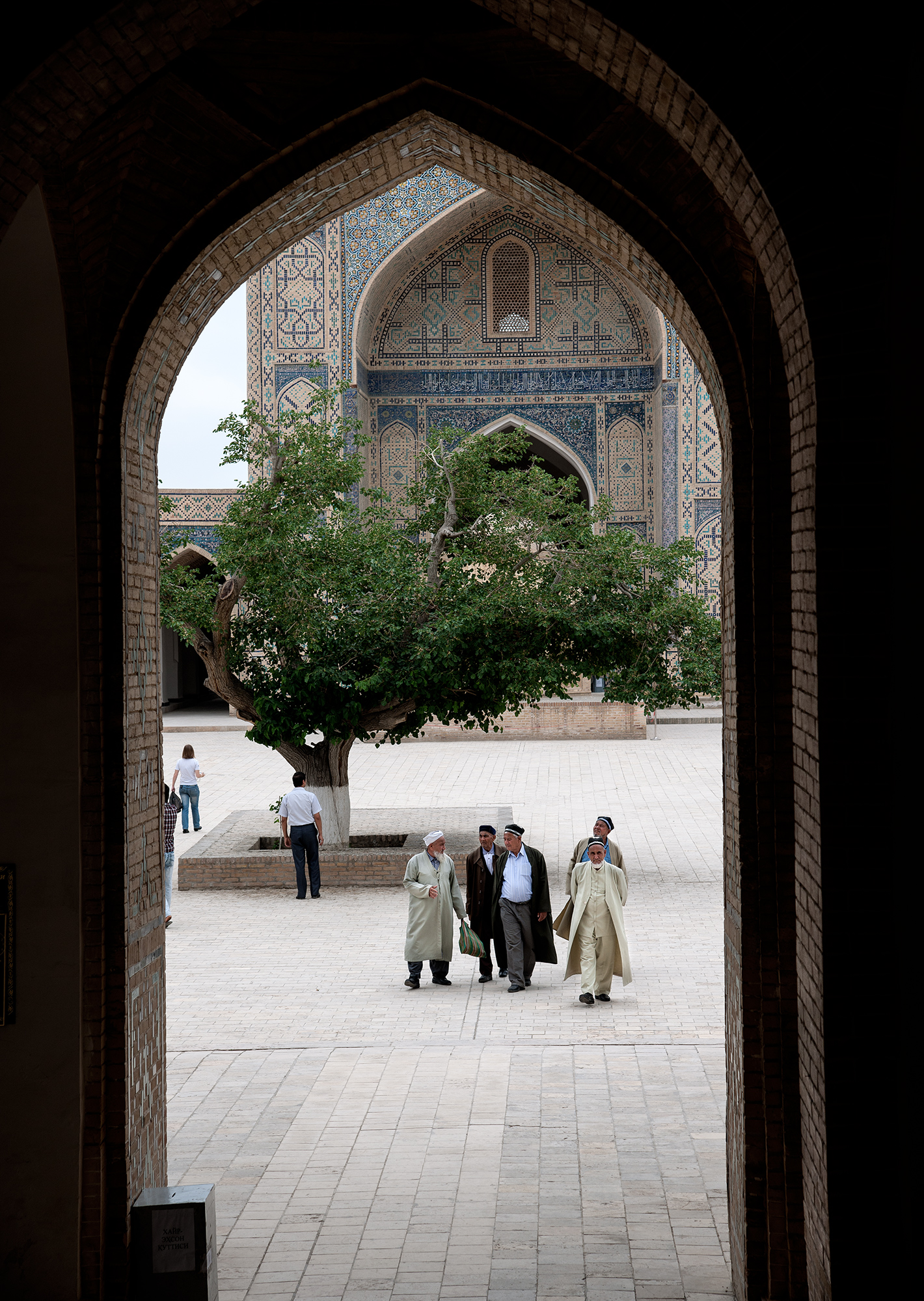 La cour de la mosquée Kalyan et son vieux mûrier. Boukhara.