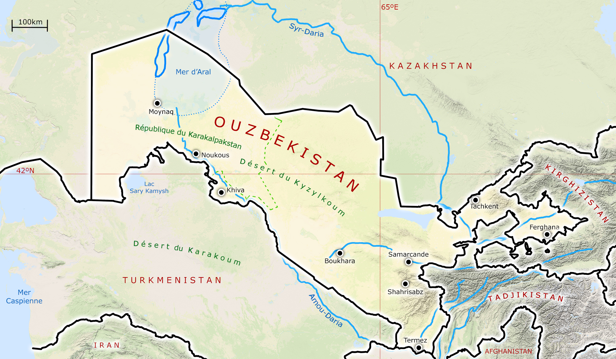 Carte de l'Ouzbékistan.